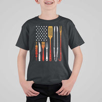 Bbq Smoker T Shirt For Kid Barbecue Chef Smoking Tools Grilling Pit Master USA Flag