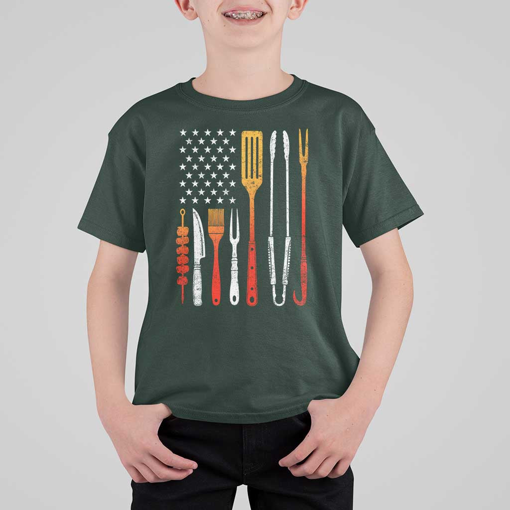 Bbq Smoker T Shirt For Kid Barbecue Chef Smoking Tools Grilling Pit Master USA Flag