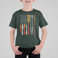 Bbq Smoker T Shirt For Kid Barbecue Chef Smoking Tools Grilling Pit Master USA Flag