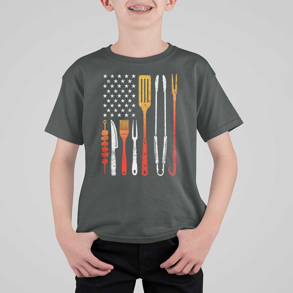 Bbq Smoker T Shirt For Kid Barbecue Chef Smoking Tools Grilling Pit Master USA Flag