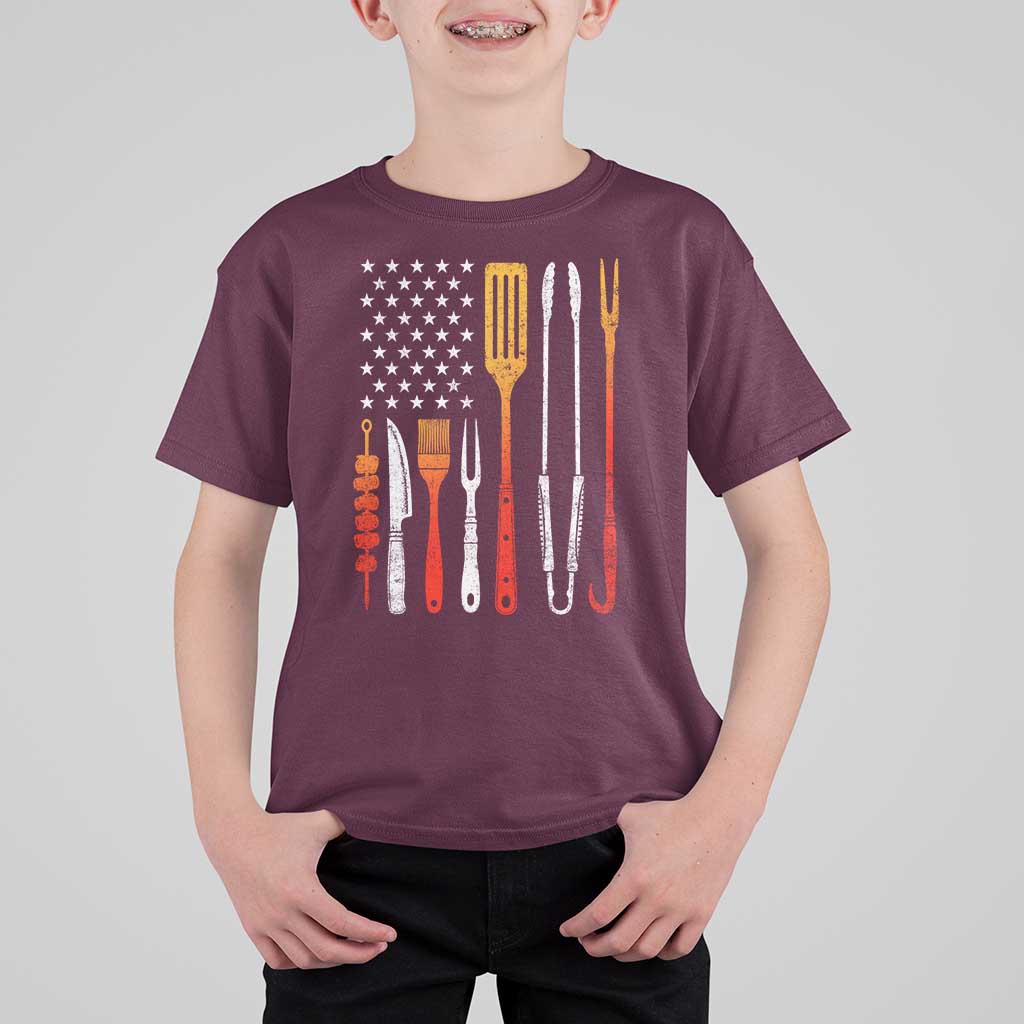 Bbq Smoker T Shirt For Kid Barbecue Chef Smoking Tools Grilling Pit Master USA Flag