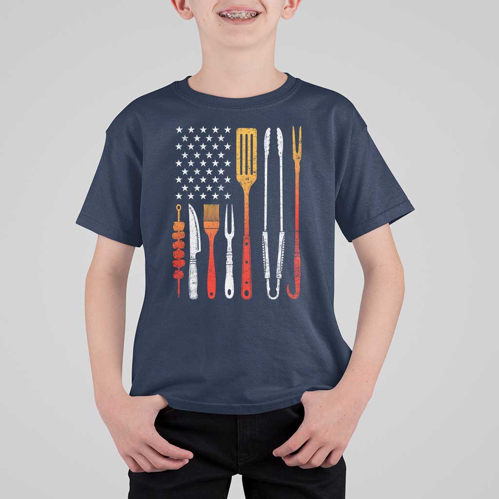 Bbq Smoker T Shirt For Kid Barbecue Chef Smoking Tools Grilling Pit Master USA Flag
