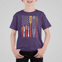 Bbq Smoker T Shirt For Kid Barbecue Chef Smoking Tools Grilling Pit Master USA Flag