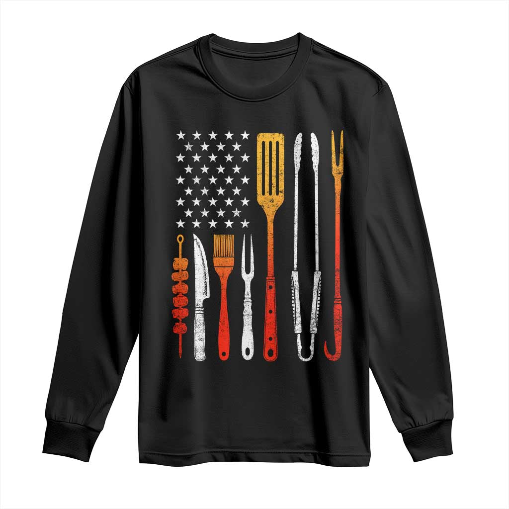 Bbq Smoker Long Sleeve Shirt Barbecue Chef Smoking Tools Grilling Pit Master USA Flag