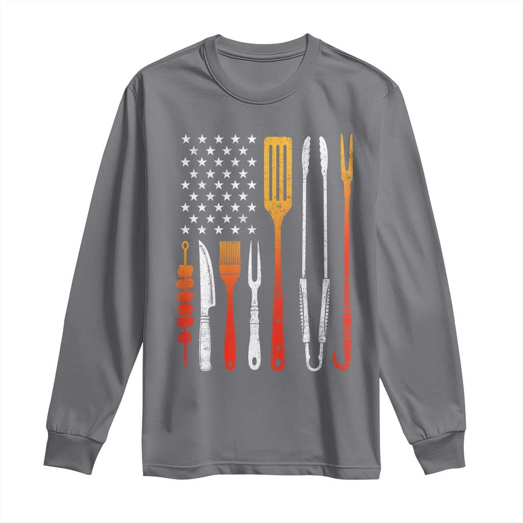 Bbq Smoker Long Sleeve Shirt Barbecue Chef Smoking Tools Grilling Pit Master USA Flag