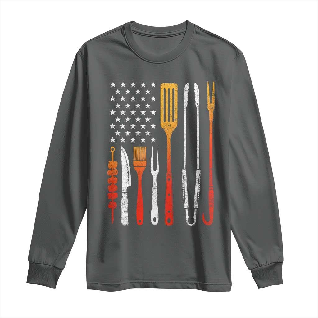 Bbq Smoker Long Sleeve Shirt Barbecue Chef Smoking Tools Grilling Pit Master USA Flag
