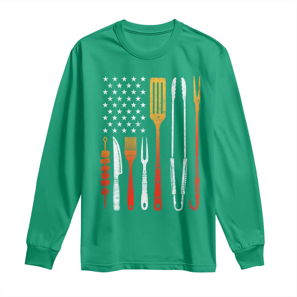 Bbq Smoker Long Sleeve Shirt Barbecue Chef Smoking Tools Grilling Pit Master USA Flag