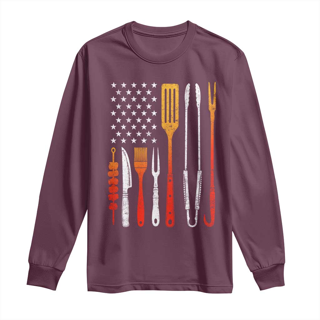 Bbq Smoker Long Sleeve Shirt Barbecue Chef Smoking Tools Grilling Pit Master USA Flag