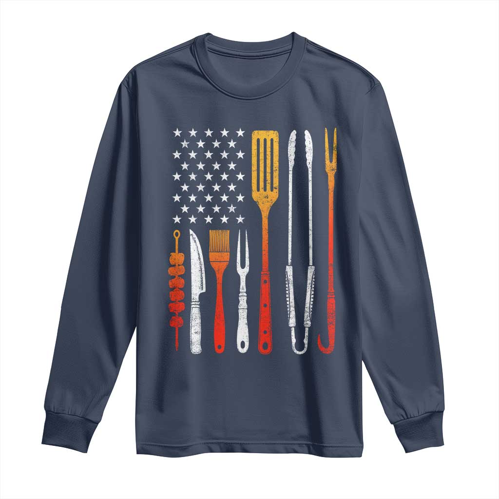 Bbq Smoker Long Sleeve Shirt Barbecue Chef Smoking Tools Grilling Pit Master USA Flag