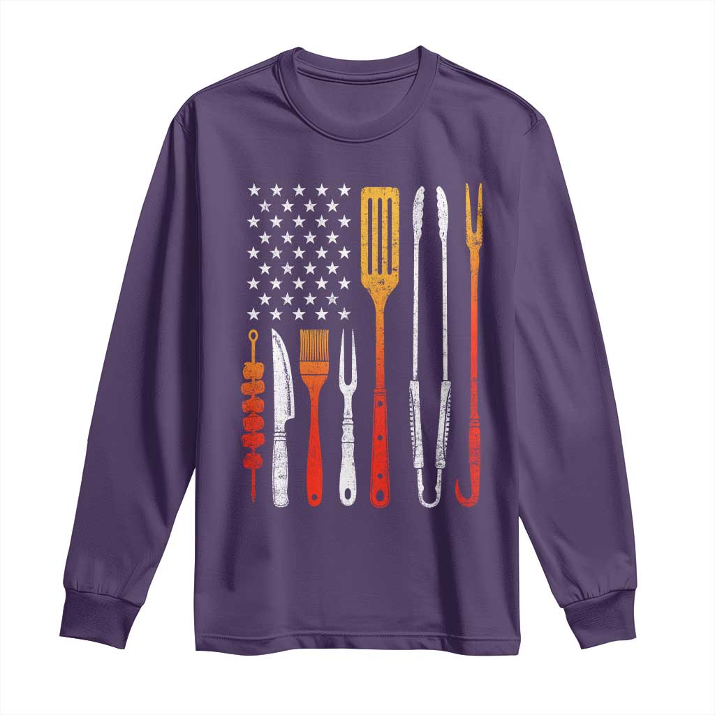 Bbq Smoker Long Sleeve Shirt Barbecue Chef Smoking Tools Grilling Pit Master USA Flag