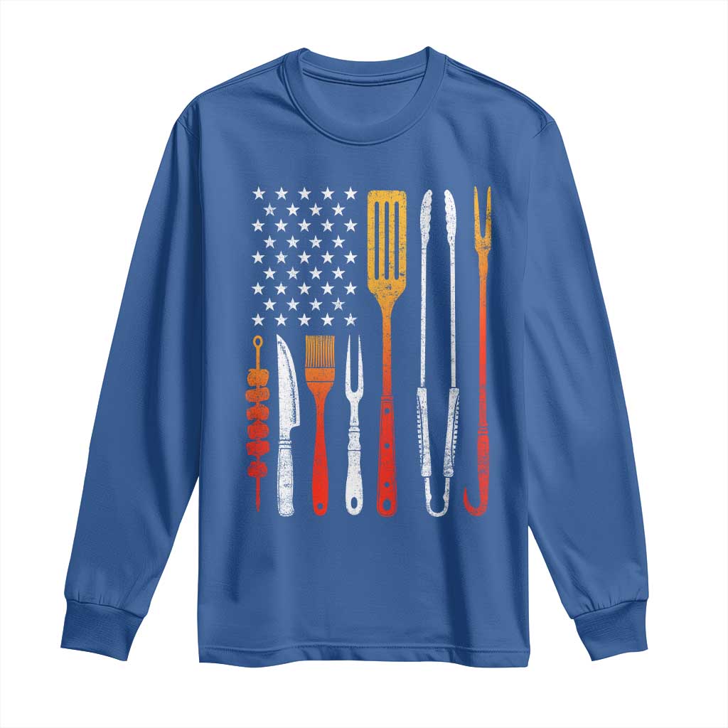 Bbq Smoker Long Sleeve Shirt Barbecue Chef Smoking Tools Grilling Pit Master USA Flag