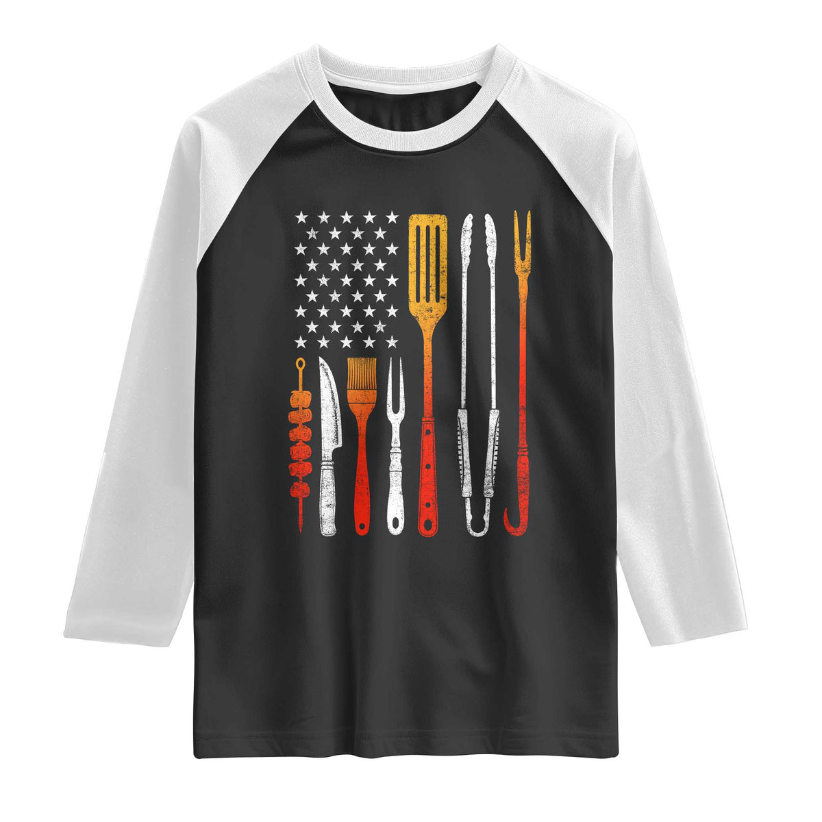 Bbq Smoker Raglan Shirt Barbecue Chef Smoking Tools Grilling Pit Master USA Flag