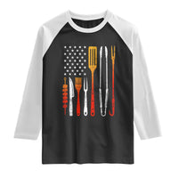Bbq Smoker Raglan Shirt Barbecue Chef Smoking Tools Grilling Pit Master USA Flag