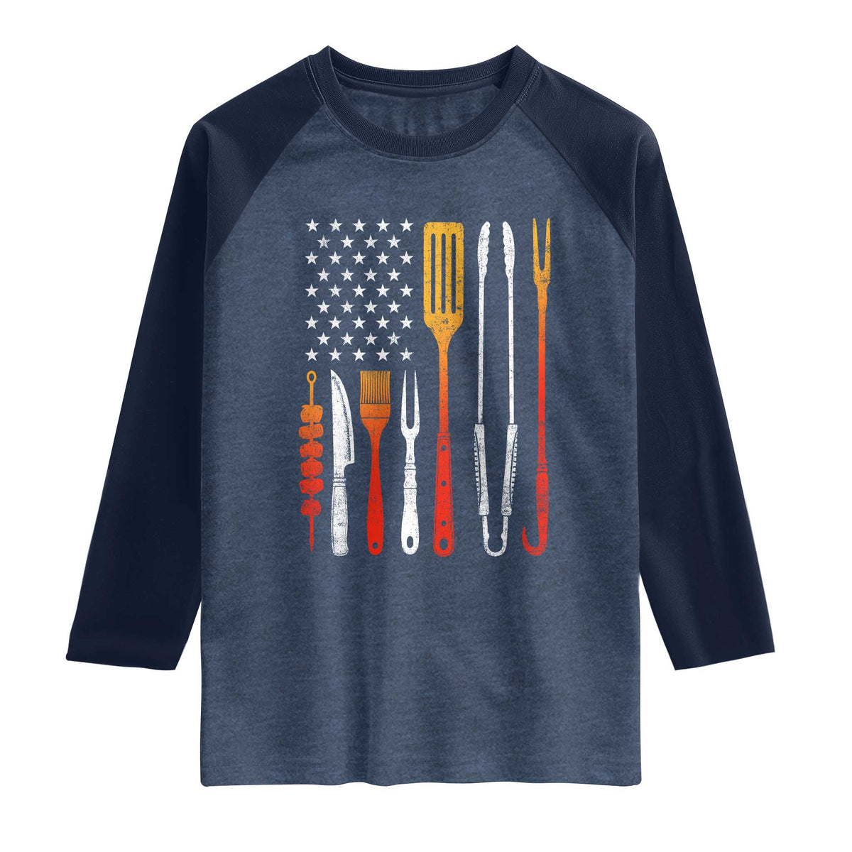 Bbq Smoker Raglan Shirt Barbecue Chef Smoking Tools Grilling Pit Master USA Flag