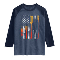 Bbq Smoker Raglan Shirt Barbecue Chef Smoking Tools Grilling Pit Master USA Flag