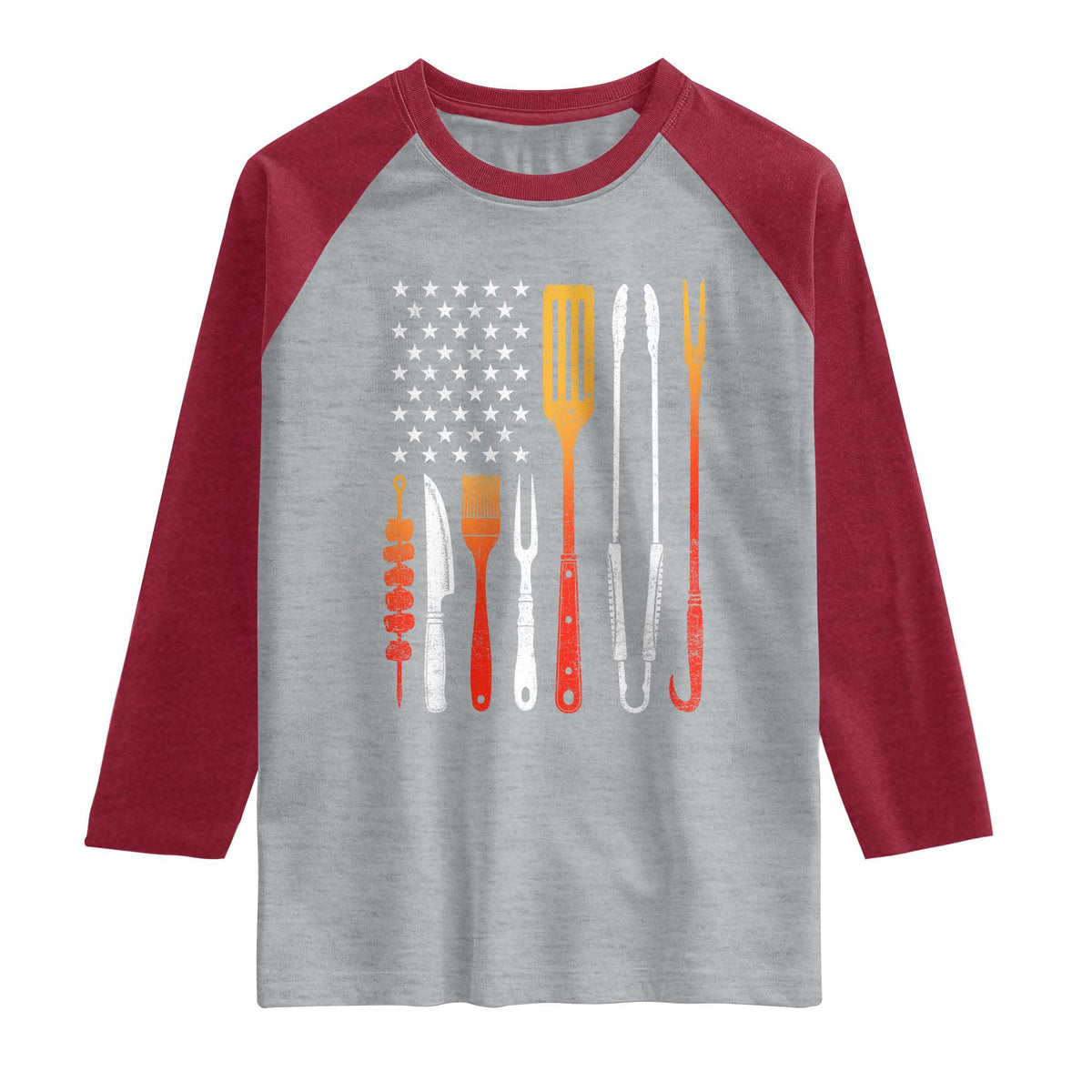 Bbq Smoker Raglan Shirt Barbecue Chef Smoking Tools Grilling Pit Master USA Flag