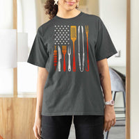 Bbq Smoker T Shirt For Women Barbecue Chef Smoking Tools Grilling Pit Master USA Flag