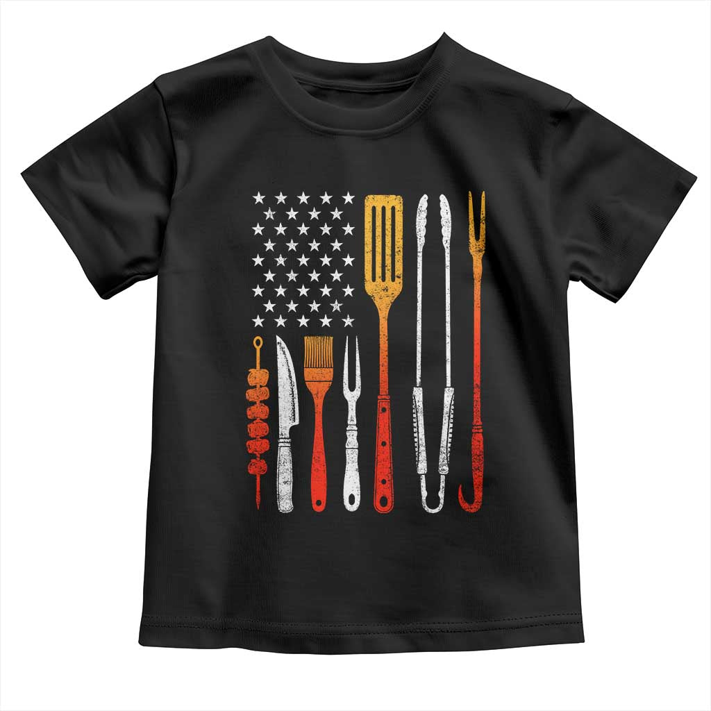 Bbq Smoker Toddler T Shirt Barbecue Chef Smoking Tools Grilling Pit Master USA Flag