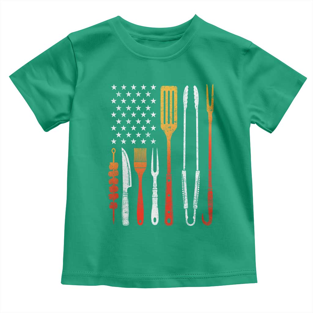 Bbq Smoker Toddler T Shirt Barbecue Chef Smoking Tools Grilling Pit Master USA Flag