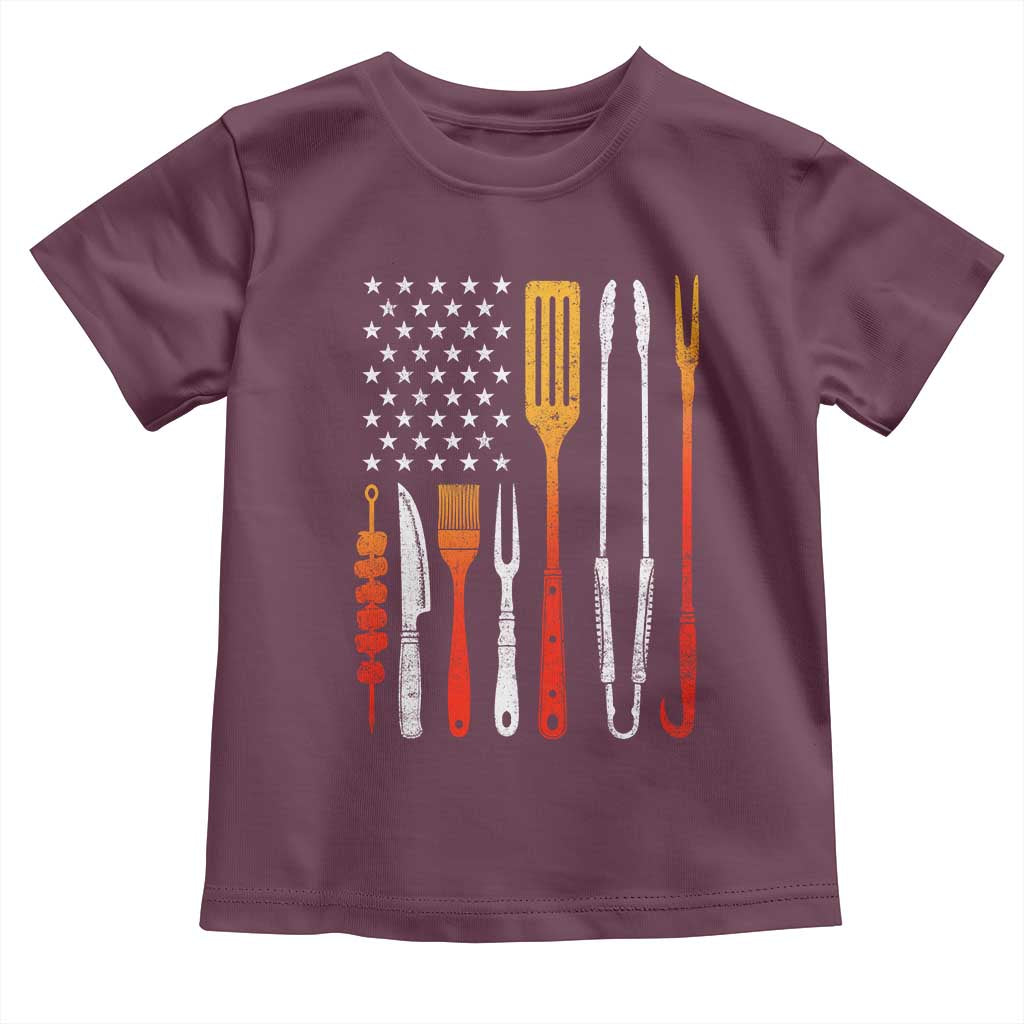 Bbq Smoker Toddler T Shirt Barbecue Chef Smoking Tools Grilling Pit Master USA Flag