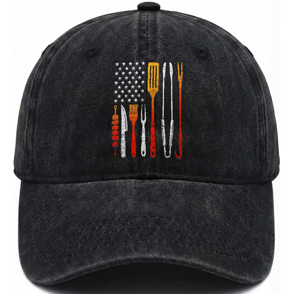 Bbq Smoker Washed Cotton Baseball Cap Barbecue Chef Smoking Tools Grilling Pit Master USA Flag