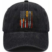 Bbq Smoker Washed Cotton Baseball Cap Barbecue Chef Smoking Tools Grilling Pit Master USA Flag