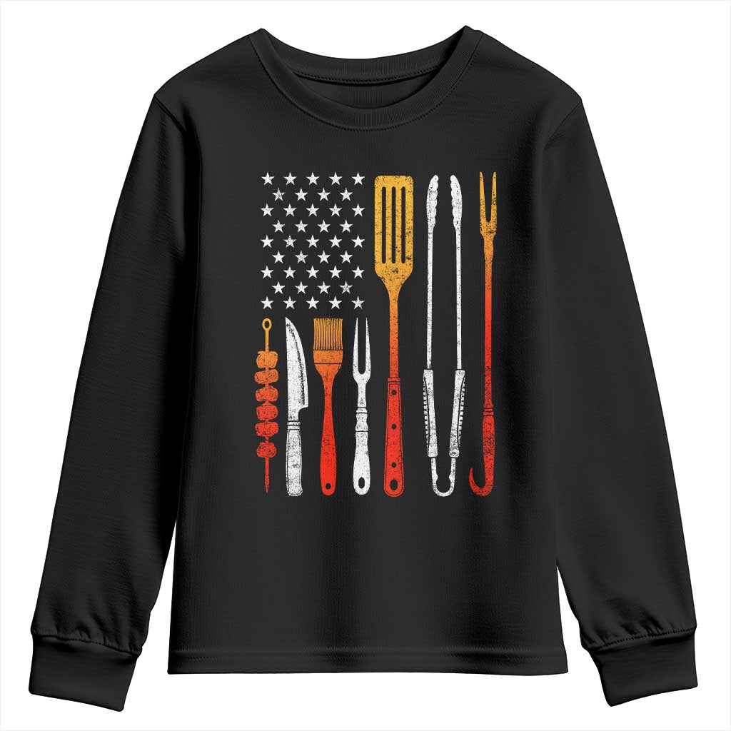 Bbq Smoker Youth Sweatshirt Barbecue Chef Smoking Tools Grilling Pit Master USA Flag