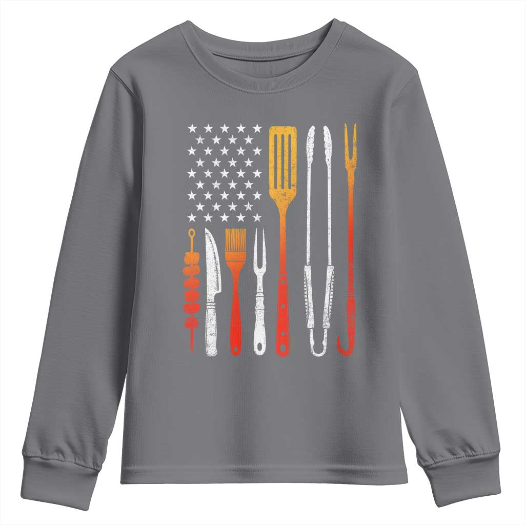 Bbq Smoker Youth Sweatshirt Barbecue Chef Smoking Tools Grilling Pit Master USA Flag