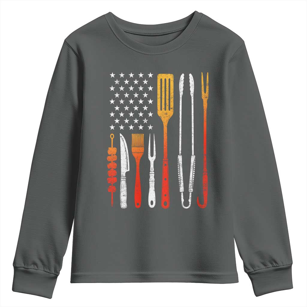 Bbq Smoker Youth Sweatshirt Barbecue Chef Smoking Tools Grilling Pit Master USA Flag