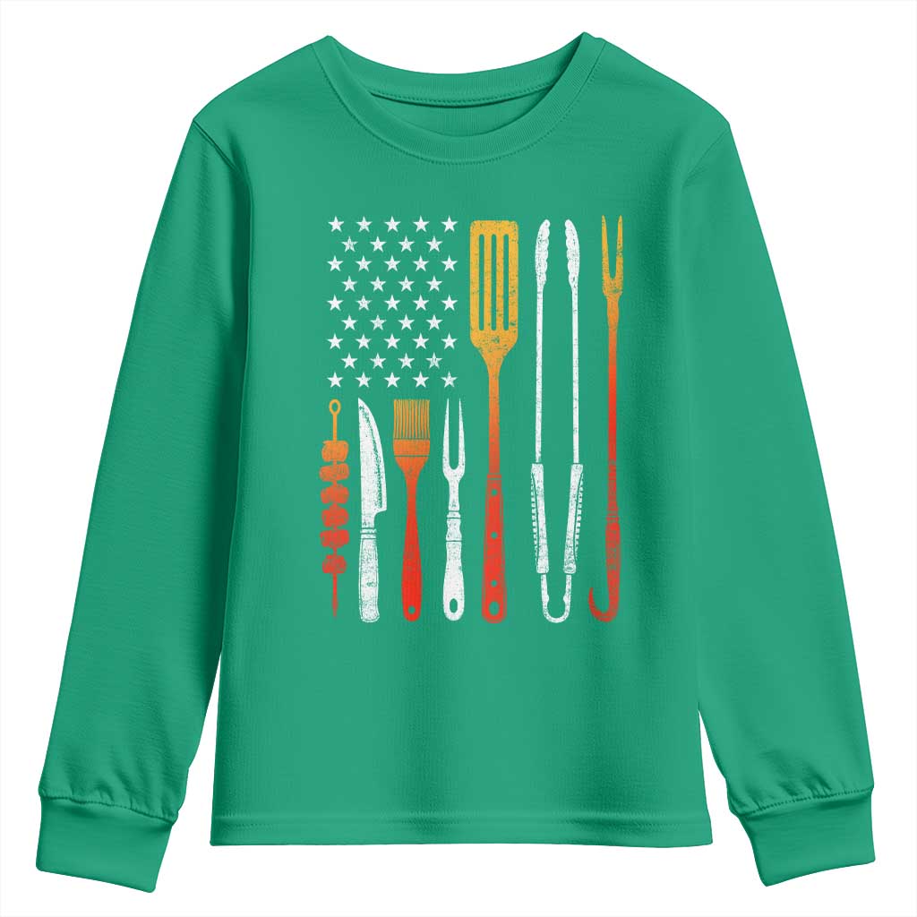 Bbq Smoker Youth Sweatshirt Barbecue Chef Smoking Tools Grilling Pit Master USA Flag