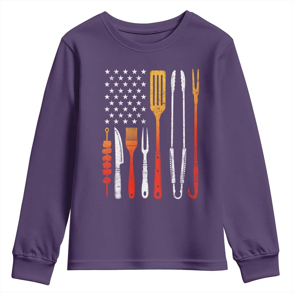 Bbq Smoker Youth Sweatshirt Barbecue Chef Smoking Tools Grilling Pit Master USA Flag