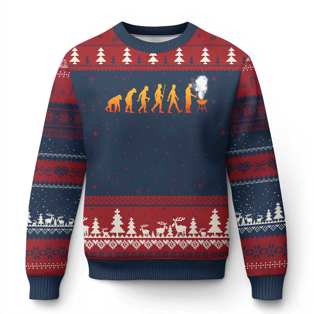 Funny BBQ Ugly Christmas Sweater Evolution Of Grill Master Grilling Gifts Meat Smoking