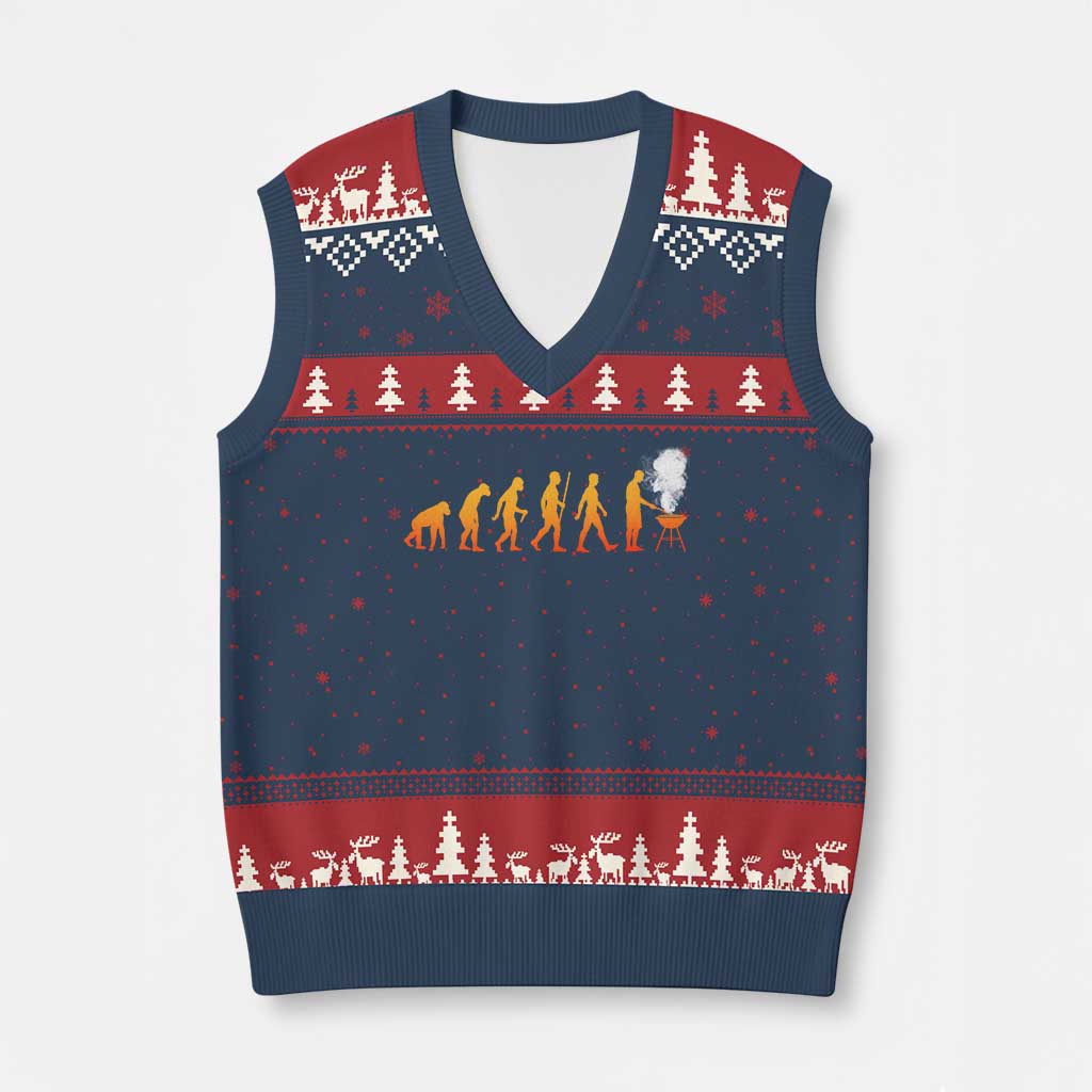 Funny BBQ V-Neck Knit Sweater Vest Evolution Of Grill Master Grilling Gifts Meat Smoking
