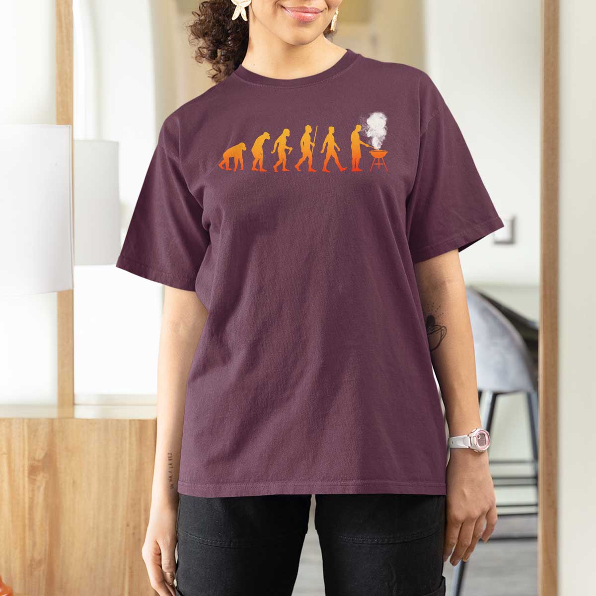 Funny BBQ T Shirt For Women Evolution Of Grill Master Grilling Gifts Meat Smoking