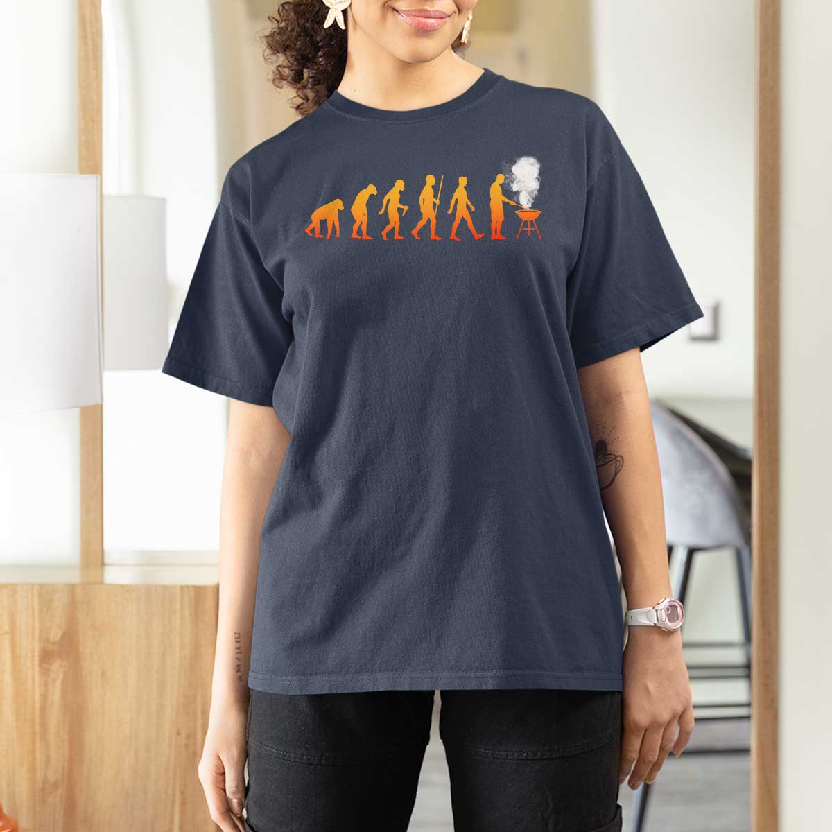 Funny BBQ T Shirt For Women Evolution Of Grill Master Grilling Gifts Meat Smoking
