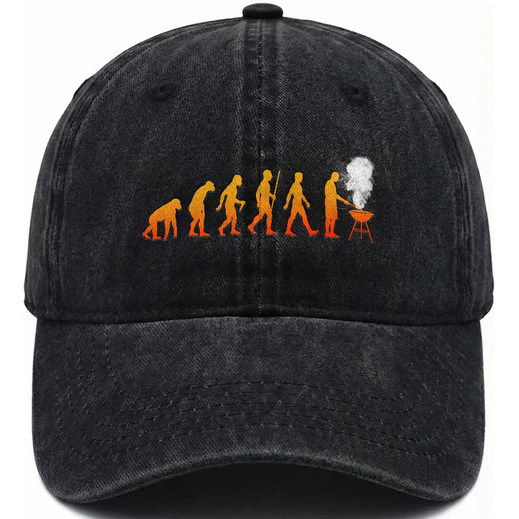 Funny BBQ Washed Cotton Baseball Cap Evolution Of Grill Master Grilling Gifts Meat Smoking