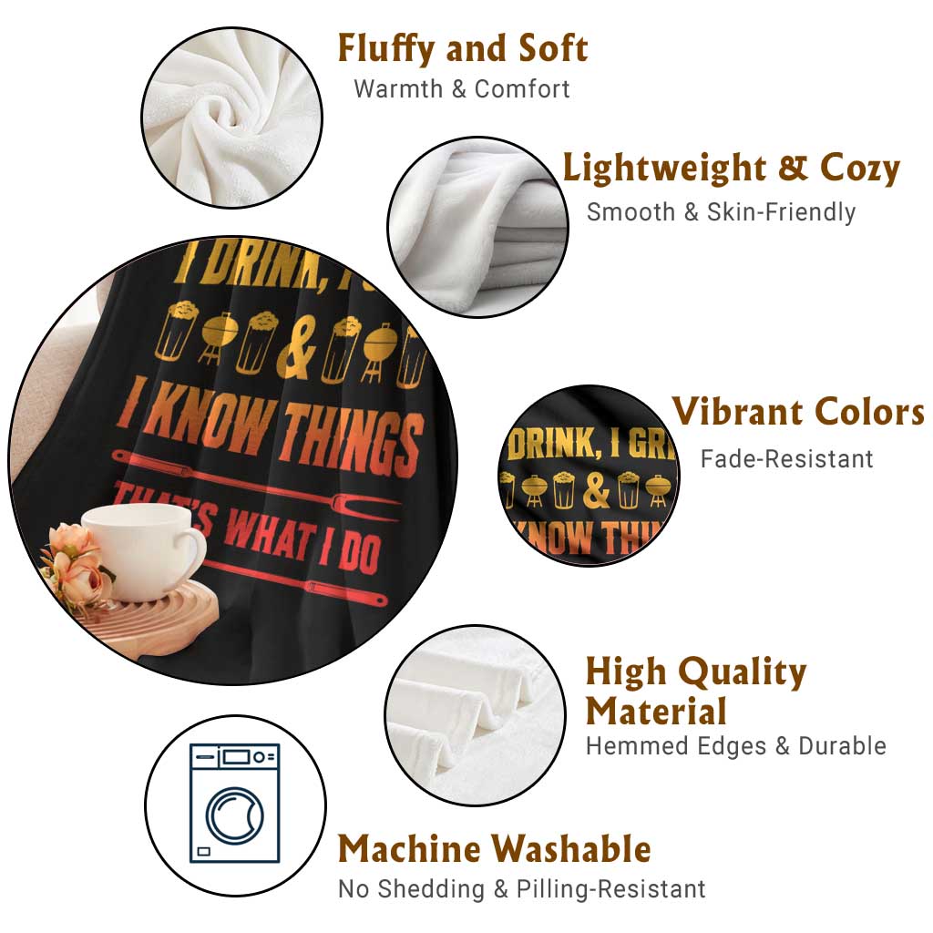 Funny BBQ Beer Lovers Throw Blanket I Drink I Grill And I Know Things Bbq Barbecue Beer