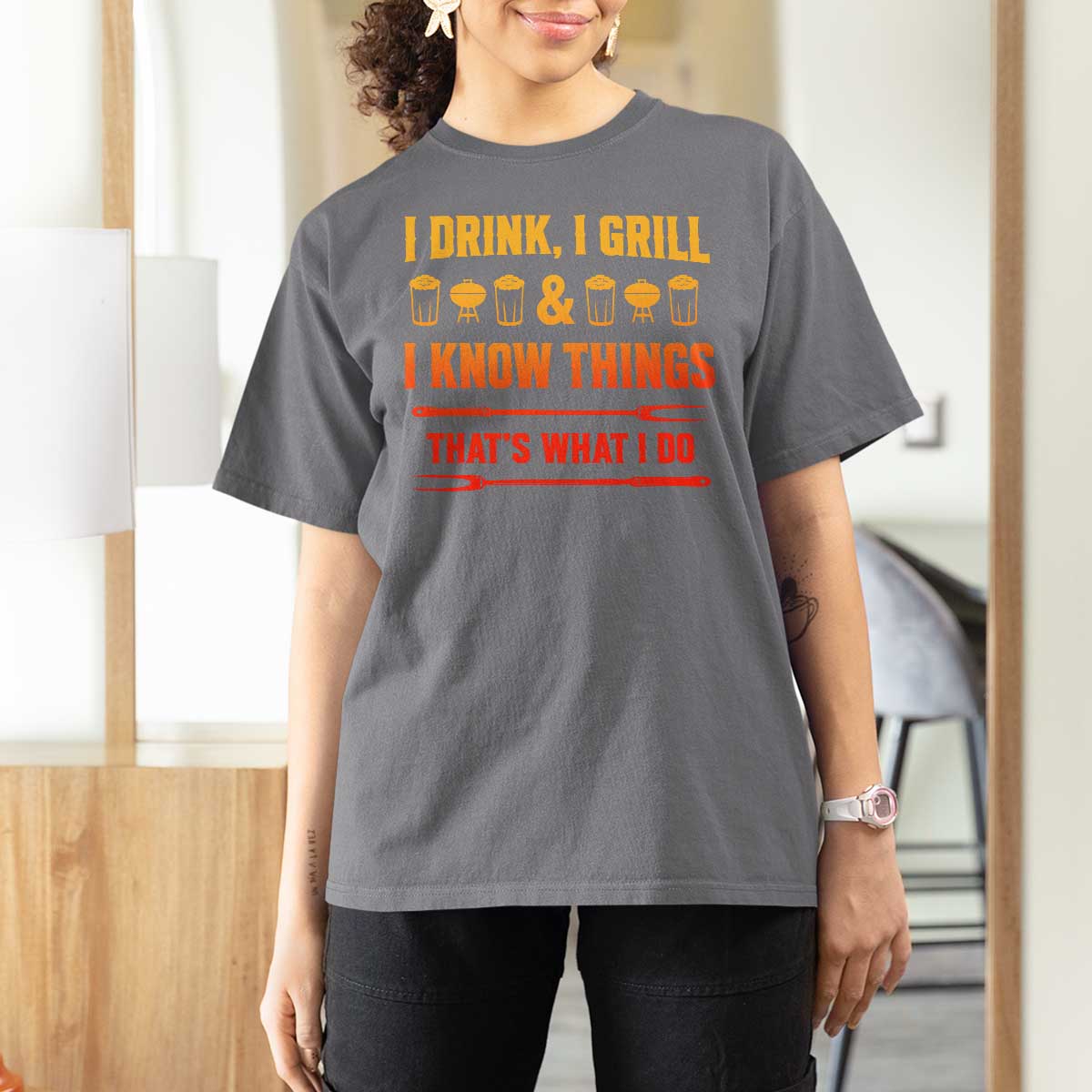 Funny BBQ Beer Lovers T Shirt For Women I Drink I Grill And I Know Things Bbq Barbecue Beer