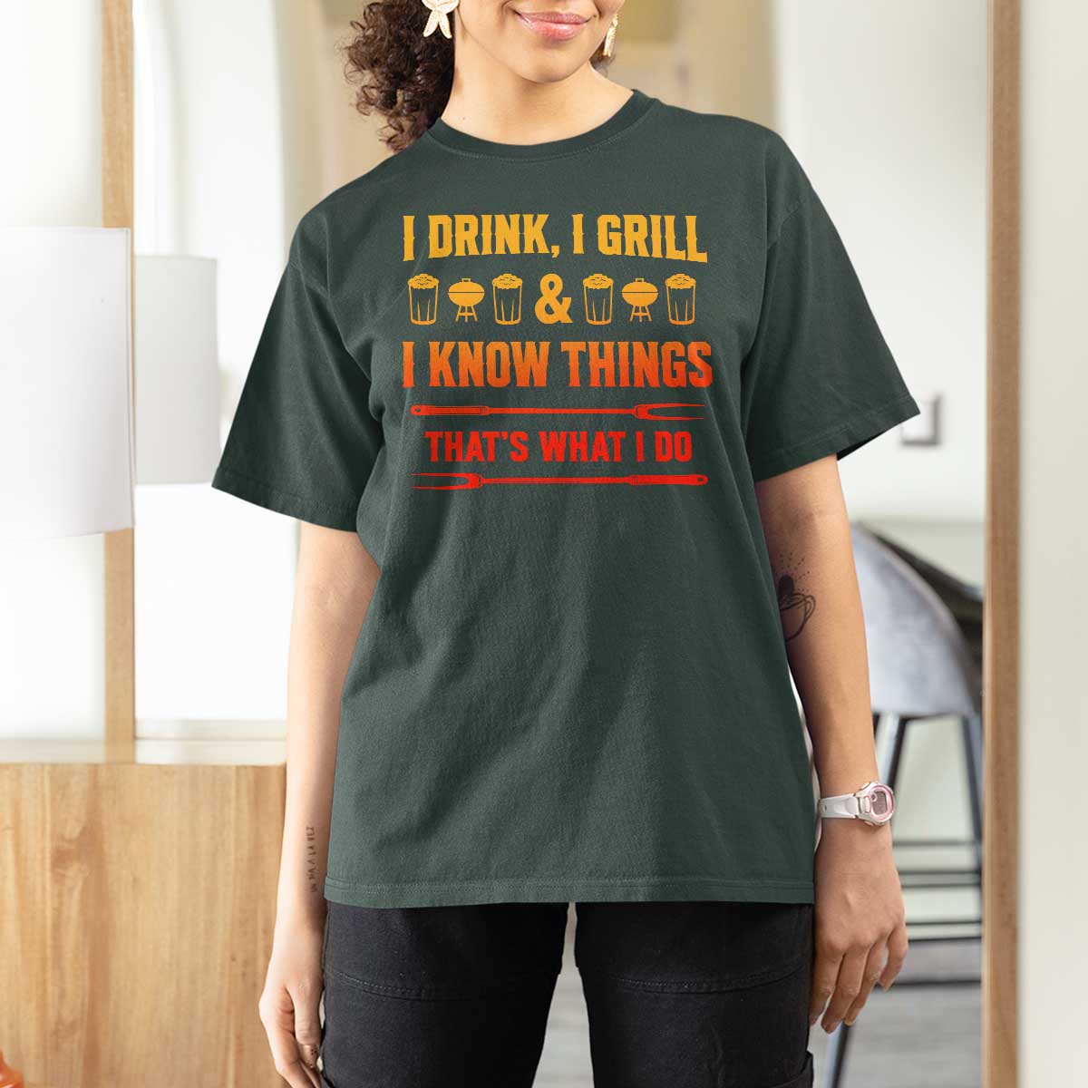 Funny BBQ Beer Lovers T Shirt For Women I Drink I Grill And I Know Things Bbq Barbecue Beer