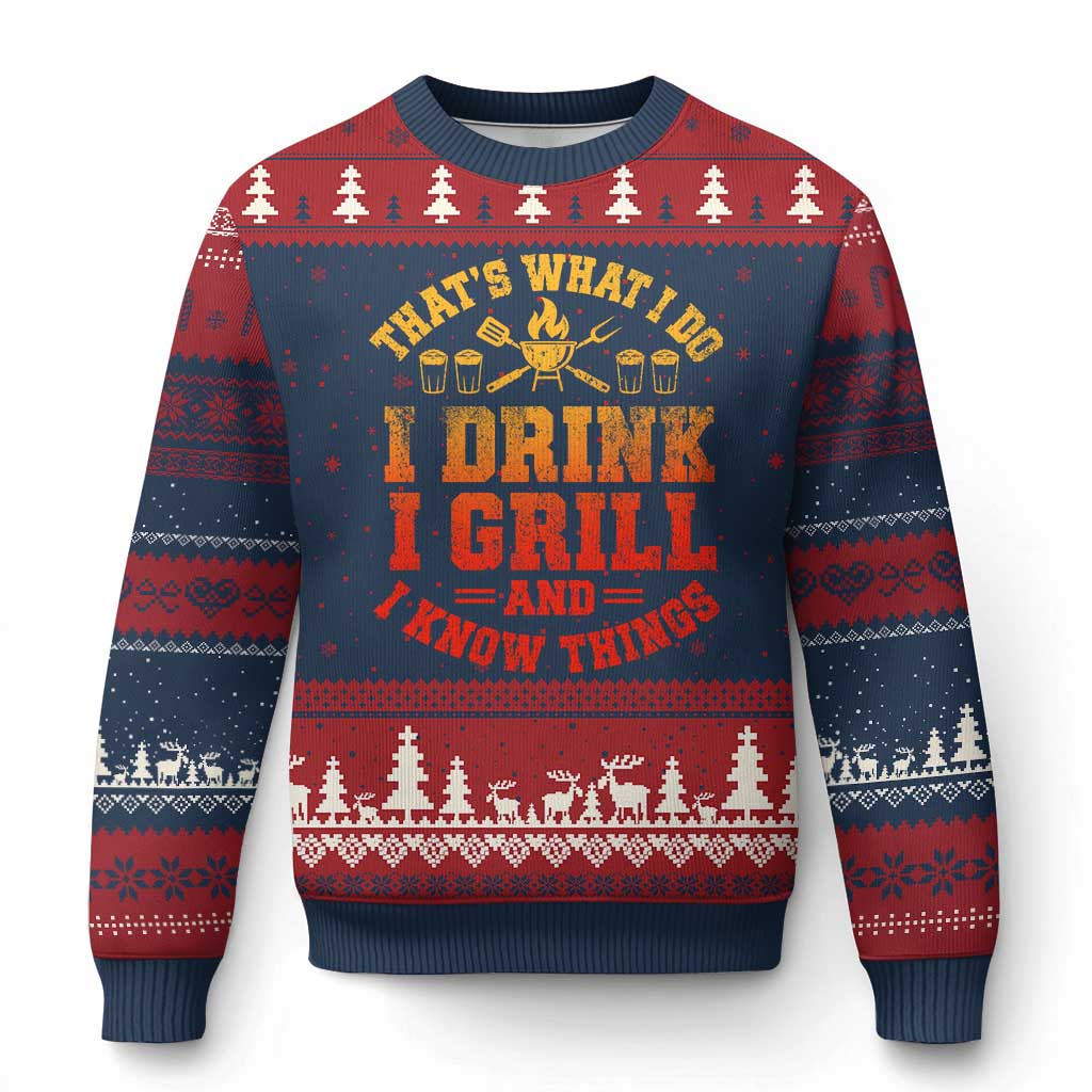I Drink I Grill Ugly Christmas Sweater Funny Bbq Grilling Barbecue Beer Lovers