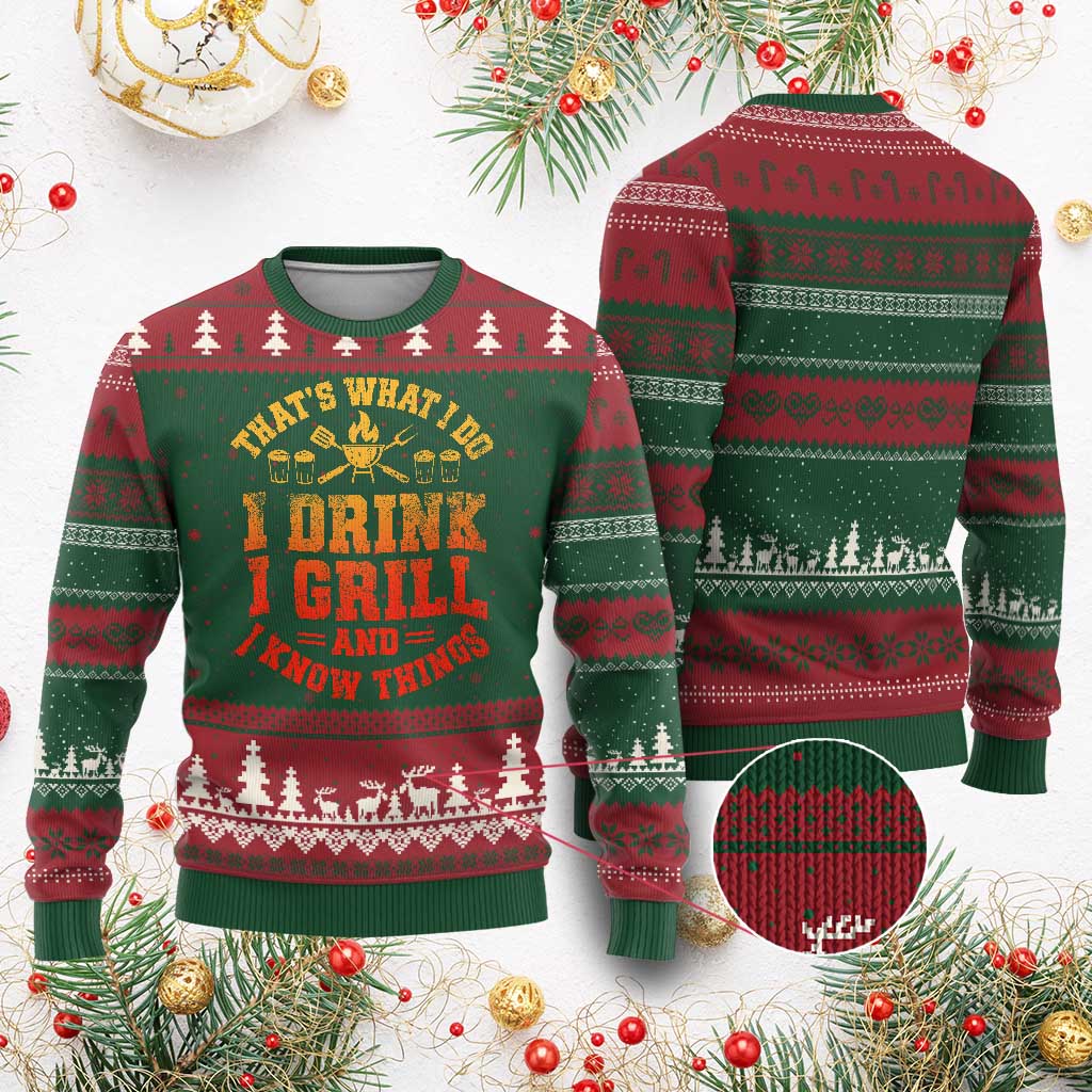 I Drink I Grill Ugly Christmas Sweater Funny Bbq Grilling Barbecue Beer Lovers