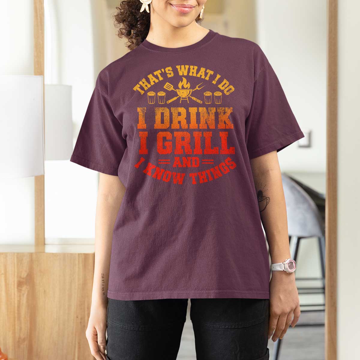 I Drink I Grill T Shirt For Women Funny Bbq Grilling Barbecue Beer Lovers