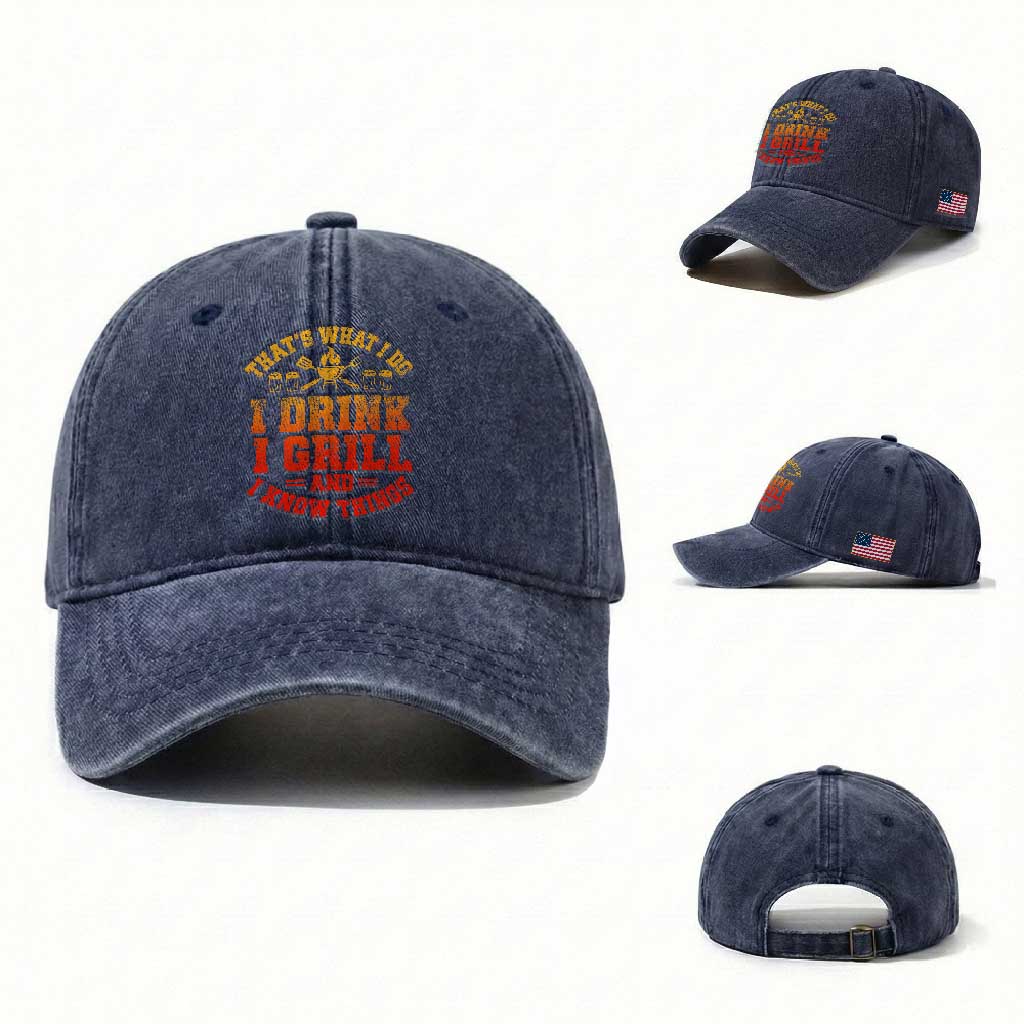 I Drink I Grill Washed Cotton Baseball Cap Funny Bbq Grilling Barbecue Beer Lovers