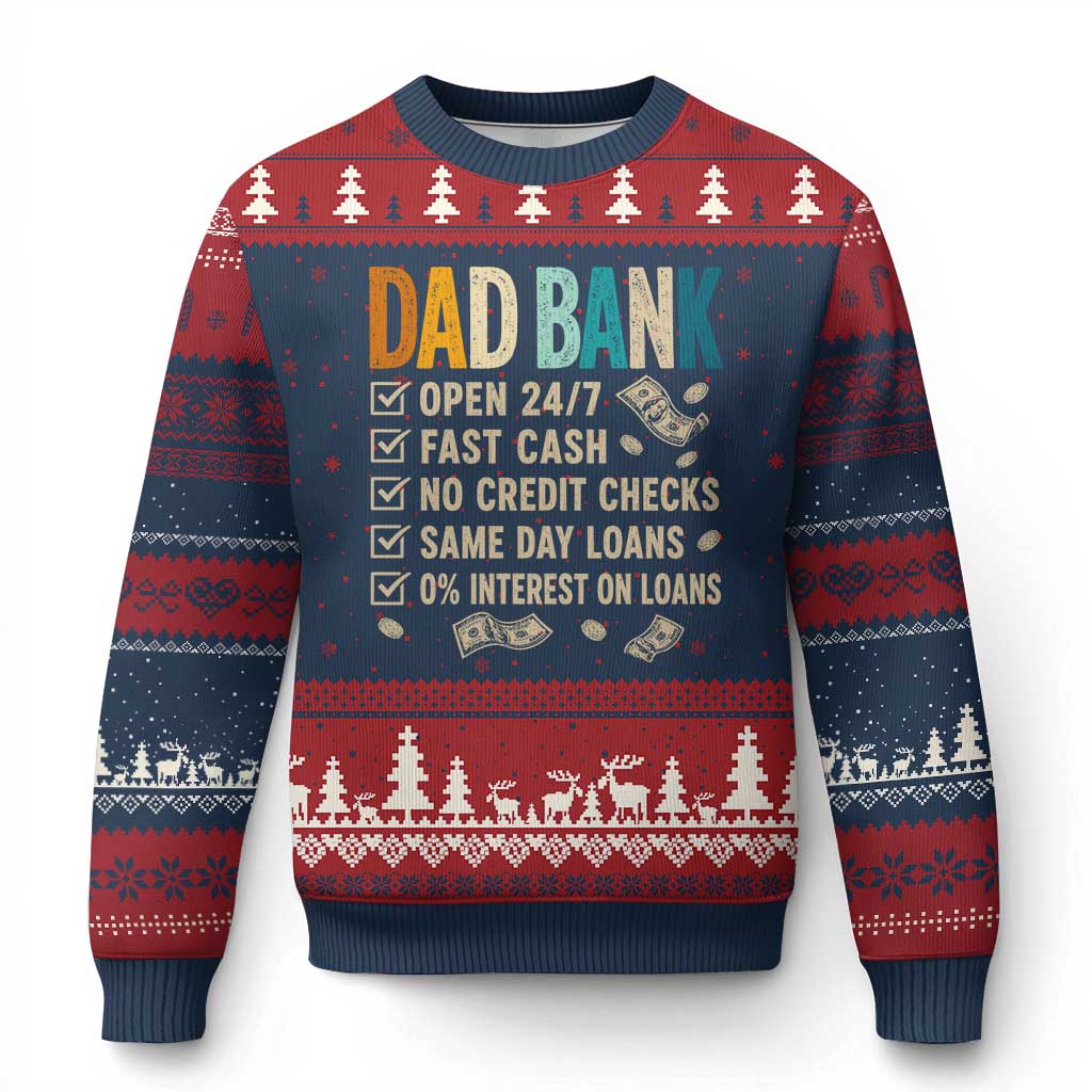 Funny Dad Ugly Christmas Sweater Retro Dad Bank Fathers Day