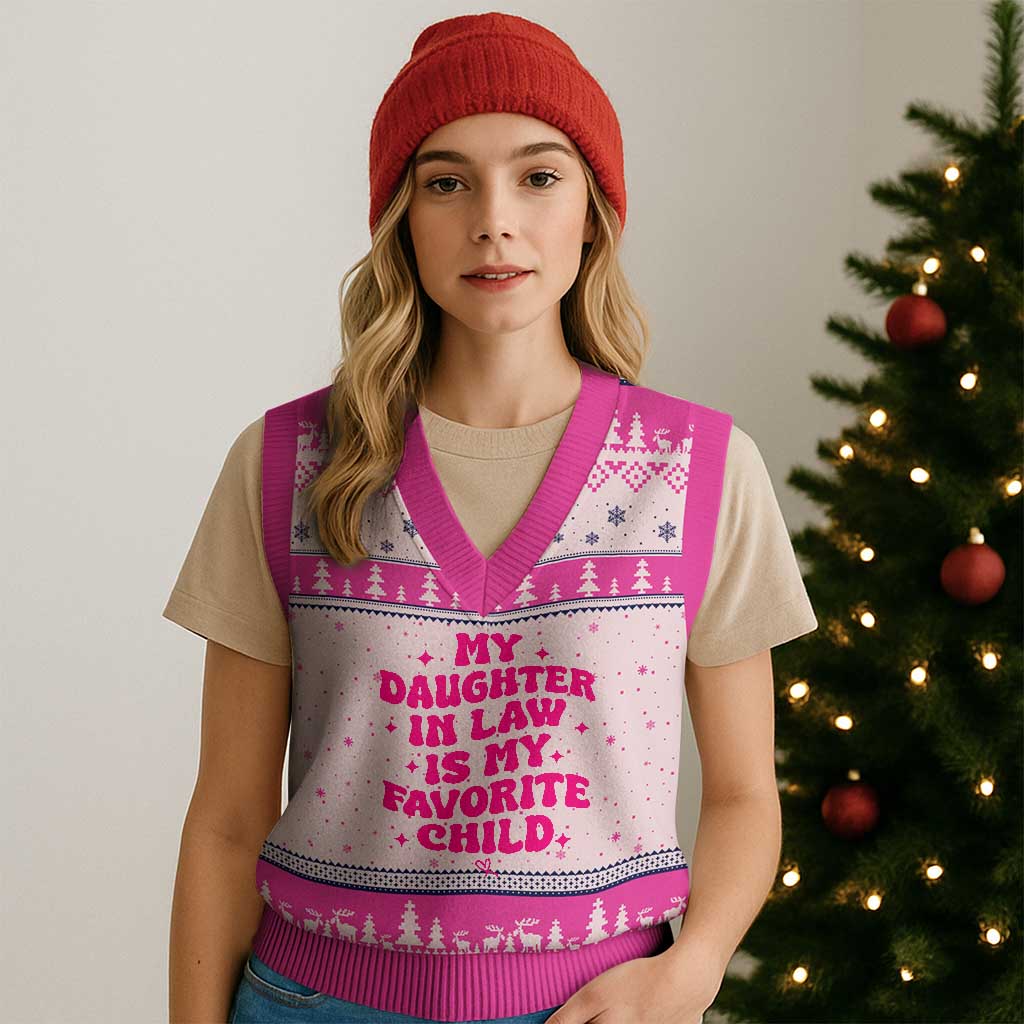 My Daughter in Law is My Favorite Child V-Neck Knit Sweater Vest Parents-In-Law Fathers Mothers Day Gifts