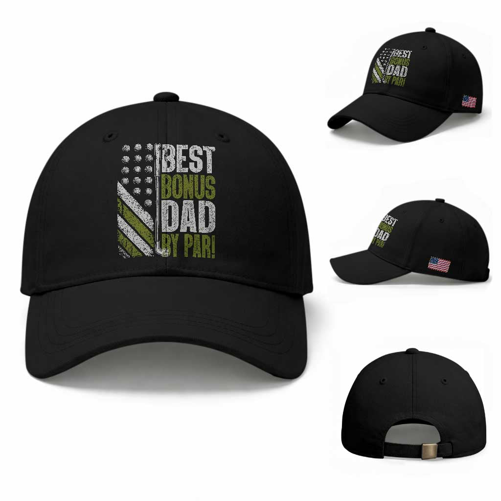 Best Bonus Dad By Par Baseball Cap Step Dad Golf American Flag Fathers Day Gift For Golfers