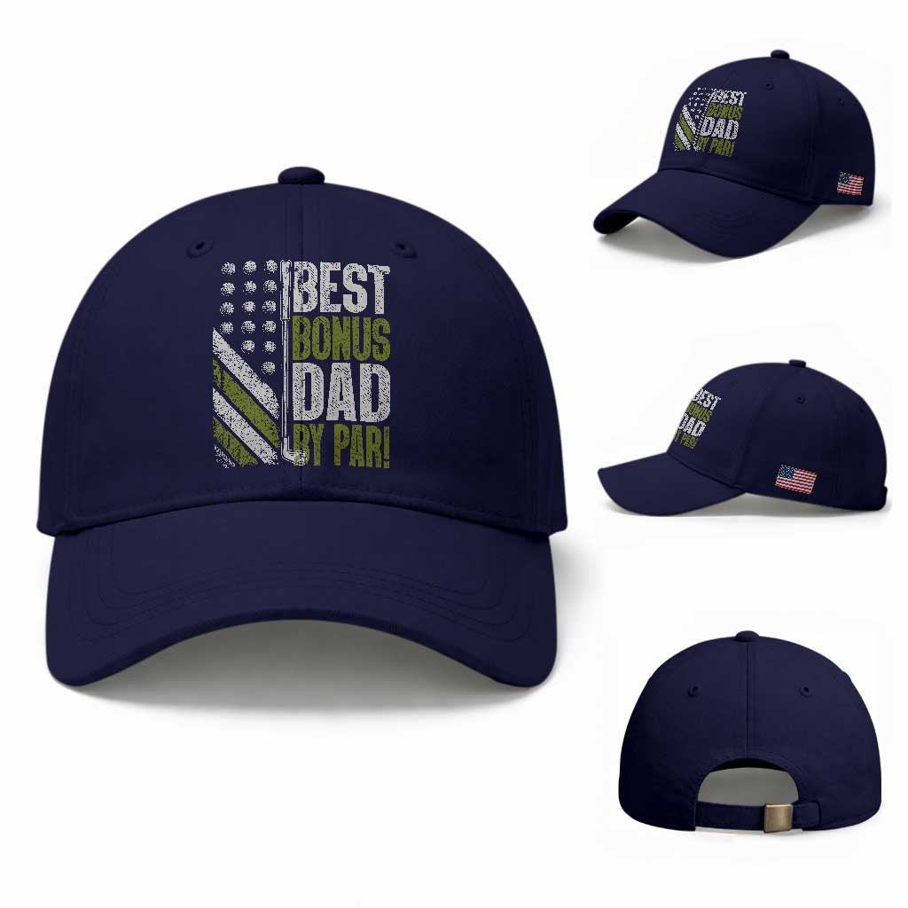 Best Bonus Dad By Par Baseball Cap Step Dad Golf American Flag Fathers Day Gift For Golfers