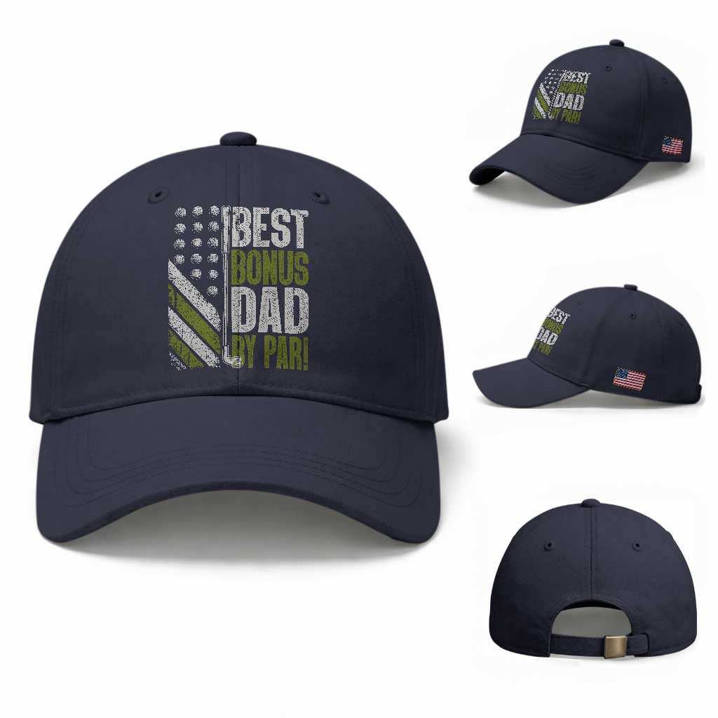 Best Bonus Dad By Par Baseball Cap Step Dad Golf American Flag Fathers Day Gift For Golfers