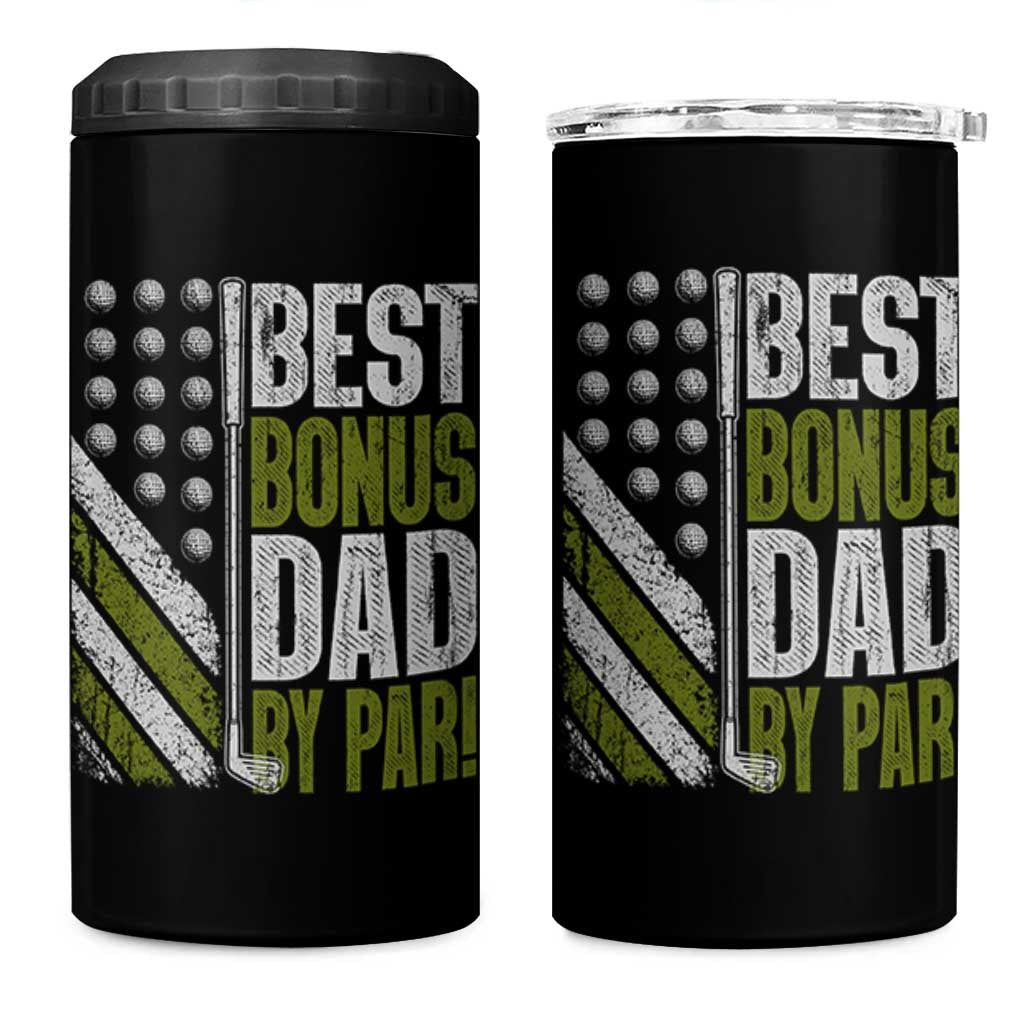 Best Bonus Dad By Par 4 in 1 Can Cooler Tumbler Step Dad Golf American Flag Fathers Day Gift For Golfers
