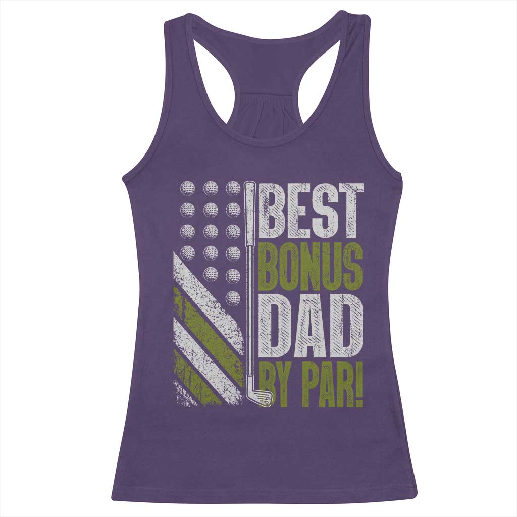 Best Bonus Dad By Par Racerback Tank Top Step Dad Golf American Flag Fathers Day Gift For Golfers